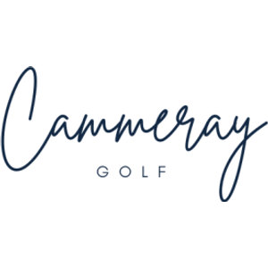 Cammeray Golf Course logo: The word Cammeray written in a flowing dark navy handwritten script with a tall looping C and a long trailing tail sweeping back beneath the word, above GOLF in small widely spaced navy capitals.