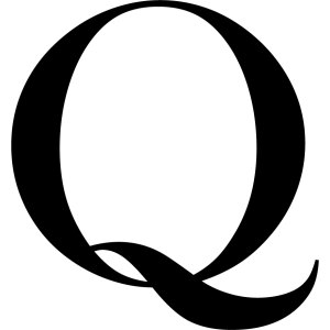 Quamby Estate logo: A large black serif capital Q whose long tapering tail sweeps from the lower left across the bottom of the bowl and out to the right, curling upward at the tip, on a plain white ground.