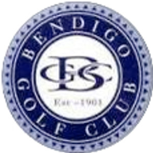 Bendigo Golf Club logo: A circular navy badge with a beaded outer edge, BENDIGO arched above and GOLF CLUB arched below in white capitals on the navy ring, enclosing a white disc with an interlocking navy B, G and C monogram and Est. 1903 in small navy letters.