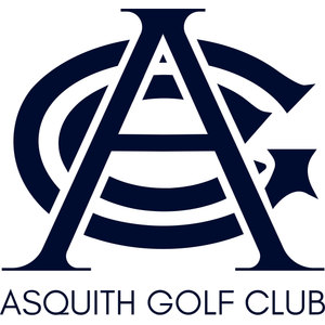 Asquith Golf Club logo: A navy monogram in which a serif letter A overlaps a large ring-shaped G, curved bands crossing the legs of the A and a small solid triangle in its apex, above two short rules and ASQUITH GOLF CLUB in navy sans-serif capitals.