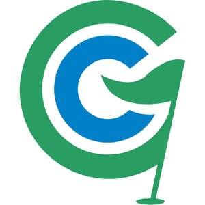 Golf Central BNE logo: A green flag furling into the shape of the letter G, wrapping around a bold blue letter C, with a slim green flagstick dropping below to a small green mound.