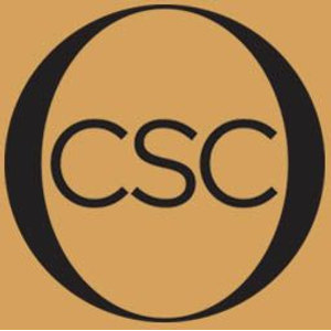Craigieburn Public Golf Course logo: A thick black ring drawn as a tall oval, heaviest at its left and right sides, on a solid tan square, with the letters CSC in black capitals set across its centre.