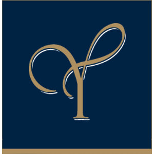 Yarrawonga Mulwala Golf Club Resort logo: A gold script capital Y with a thin white inline highlight, a looping curl to the left and a large loop to the right, standing on a flared foot at the centre of a navy square framed by a gold border.