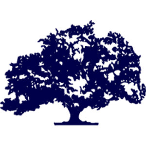 Latrobe Golf Club logo: A dark navy silhouette of a broad spreading tree with a dense leafy canopy and a short thick trunk standing on a small navy base line.
