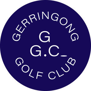 Gerringong Golf Club logo: A solid navy disc with GERRINGONG in white capitals arched around the top and GOLF CLUB arched around the bottom, enclosing a white letter G above the white initials G.C. followed by a short underscore.