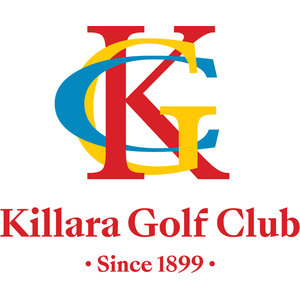 Killara Golf Club logo: An interlocking red serif K and yellow serif G monogram overlapping a tilted blue ellipse, above Killara Golf Club in red serif lettering and, beneath that, Since 1899 in small red serif letters set between two red dots.