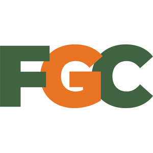 Freeway Public Golf Course logo: The letters F, G and C overlap in heavy block type, the F and C in dark green with a large orange G between them.