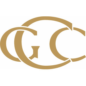The Commonwealth Golf Club logo: Three overlapping elongated gold letters, a small C, a large G with an angular tail and a large C, drawn as thick tan-gold strokes on white.