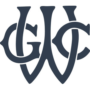 Woodlands Golf Club logo: A dark navy interlocking monogram of the capitals W, G and C in a heavy flared serif, with the G to the left and the C to the right woven through the arms of a large W.