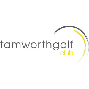 Tamworth Golf Course logo: The word tamworthgolf in lower-case grey sans-serif with club beneath it in yellow lower-case, and a dark grey crescent arc with a thinner yellow crescent curving inside and around it at the right-hand end.