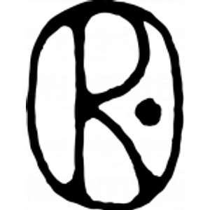 The Oaks Ranch and Country Club logo: A hand-drawn black capital R in rough brush strokes, its stem, bowl and kicked leg enclosed by a closed uneven oval ring, with a small solid black dot in the space beside the bowl.