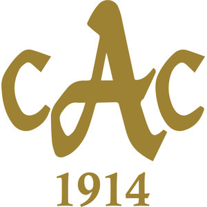 Aurora Country Club logo: A gold interlocking monogram of the letters A, C and C in an ornate serif script, with a C either side of a tall central A, and the year 1914 in gold serif numerals beneath it.
