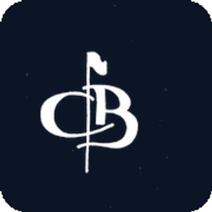 Creeks Bend Golf Club logo: A dark navy rounded square holding a white interlocking CB monogram with a slender golf flagstick running vertically through it, topped by a small white pennant flag.