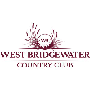 West Bridgewater Country Club logo: A white golf ball bearing a maroon WB monogram, half hidden behind a spray of tall maroon marsh grasses and reeds, above WEST BRIDGEWATER in maroon serif capitals with COUNTRY CLUB beneath.