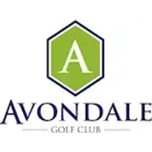 Avondale Golf Club logo: A bright green hexagon outlined in navy holding a large white serif capital A, above the word AVONDALE in navy serif capitals and GOLF CLUB in smaller grey capitals between two short rules.