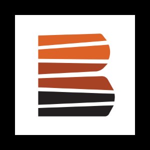 Black Desert Golf Course logo: A bold letter B built from five stacked horizontal bands that shade from bright orange at the top through rust and brown to black at the bottom, evoking layered desert rock strata.