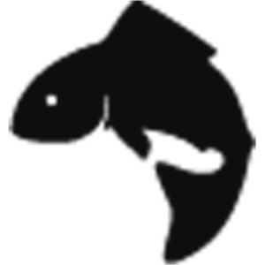 Whitefish Lake Golf Club - South Course logo: A black silhouette of a leaping fish arched into a C shape, with a white eye and a white fin marking along its side.