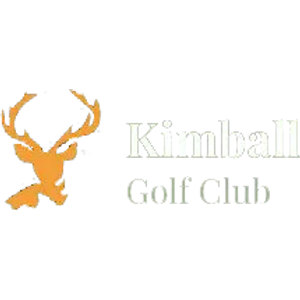 Kimball Golf Club logo: An orange stag head with a full set of antlers beside a pale sage-green serif 'Kimball Golf Club' wordmark.
