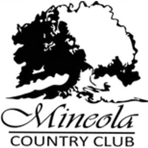 Mineola Country Club logo: A black silhouette of a large spreading oak-like tree over a sweeping fairway line, above 'Mineola' in black script and 'COUNTRY CLUB' in capitals.