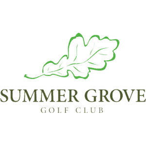 Summer Grove Golf Club logo: A light green outlined oak leaf with a darker green shadow edge above the olive serif wordmark Summer Grove Golf Club.