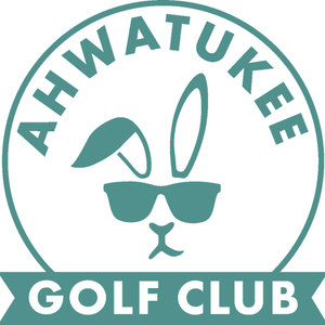 Ahwatukee Country Club logo: A teal circular badge with a jackrabbit wearing sunglasses, one ear flopped, with AHWATUKEE arched above and GOLF CLUB on a banner below.