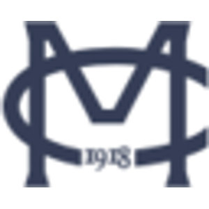 Montecito Country Club logo: Interlocked navy 'MC' monogram in an elegant thin serif, the letters overlapping at centre with the year '1918' set into the crossing bar. Navy on white, no border or emblem.