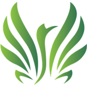 Milburn Country Club logo: A stylized phoenix rising, built from long tapering flame-like strokes: two symmetrical wings sweeping up and outward from a slender central body with a small crested head turned right, curved plumes fanning at the base; lime-to-forest-green gradient; no text.