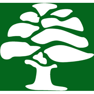 New Ulm Country Club logo: A broad-canopied deciduous tree with a flared trunk, drawn in white as flat cut-out leaf clusters, centred on a solid dark-green square with no border and no lettering.