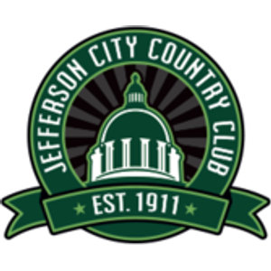 Jefferson City Country Club logo: A white domed neoclassical capitol building with a columned portico, set against a black sunburst on a dark-green disc ringed by JEFFERSON CITY COUNTRY CLUB in white capitals, with a dark-green swallowtail banner across the base reading EST. 1911 between two small stars; dark green, black and white in a circular badge.