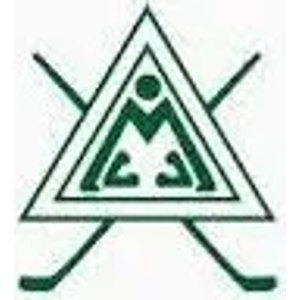 Maryville Country Club logo: A dark green double-outlined triangle enclosing a stylised letter M drawn as mountain peaks, with a green dot above its centre notch and two facing C shapes at its base, and two golf clubs crossed in an X behind the triangle, on white.