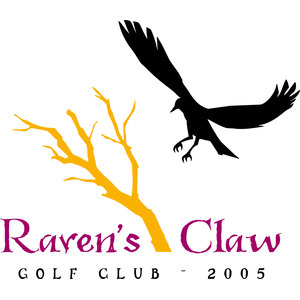 Raven's Claw Golf Club logo: Black raven taking flight above a gold tree branch, with a magenta Raven's Claw wordmark and Golf Club 2005 below.