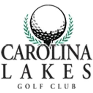 Carolina Lakes Golf Club logo: A white golf ball with black dimples and a black-shaded lower half, cradled between two green laurel sprigs, above 'CAROLINA' and 'LAKES' in black serif capitals with 'GOLF CLUB' in small letterspaced capitals below; green, black and white.