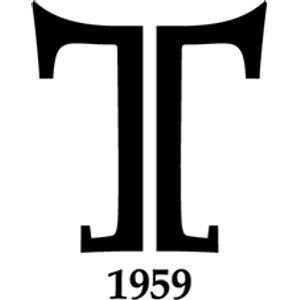 Country Club of Sioux Falls logo: Two mirrored black serif shapes with outward-flaring tops joined into a symmetrical T-shaped monogram split by a thin white center line, above the year 1959 in black serif numerals; black on white.