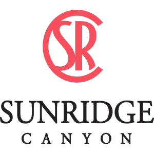 SunRidge Canyon Golf Club logo: The letters S, R, and C interlocked in coral red forming a round monogram, above 'SUNRIDGE' in large black serif capitals and 'CANYON' in widely letterspaced smaller black capitals.