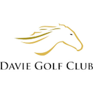 Davie Golf and Country Club logo: A gold horse head drawn in flowing line art with mane strokes sweeping back, above DAVIE GOLF CLUB in black spaced capitals.