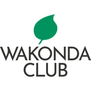 Wakonda Club logo: A single green leaf with a short stem, shaded light to dark green and tilted to the right, above WAKONDA CLUB in dark gray capitals on two lines.