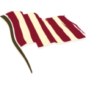 Boston Golf Club logo: A waving flag of vertical crimson and cream stripes flying from a curved dark olive-brown flagstick, drawn leaning to the right as if planted; crimson, cream, and dark brown.