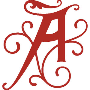 Algonquin Golf Course logo: An ornate deep red capital letter A drawn in a calligraphic style, with curling scroll flourishes extending from its strokes on all sides.