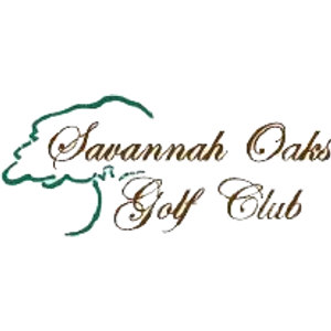 Savannah Oaks Golf Club logo: A green single-line drawing of a spreading oak tree canopy behind the words 'Savannah Oaks Golf Club' in brown script lettering.