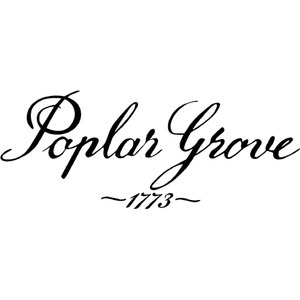 Poplar Grove Golf Club logo: The words "Poplar Grove" in a black flowing calligraphic script, the P and G drawn with long looping tails, above the year 1773 in small italic numerals flanked by two horizontal flourishes.
