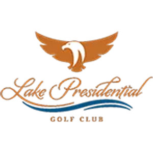 Lake Presidential Golf Course logo: A burnt-orange eagle with wings spread wide and a white head turned to the left, above 'Lake Presidential' in orange script crossed by a navy blue wave, with 'GOLF CLUB' in spaced orange capitals beneath.
