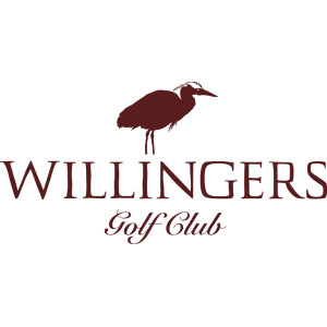 Willingers Golf Club logo: A dark maroon silhouette of a long-legged great blue heron standing in profile facing right, with a short crest at the back of its head, above 'WILLINGERS' in maroon serif capitals and 'Golf Club' in maroon script.