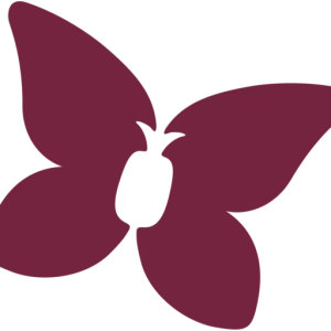 The Plantation Course logo: The deep maroon Kapalua butterfly seen from above, four broad rounded wings around a plain white negative-space body with two small antennae; the wing tips are clipped flat by the square crop at the left, right and bottom edges.