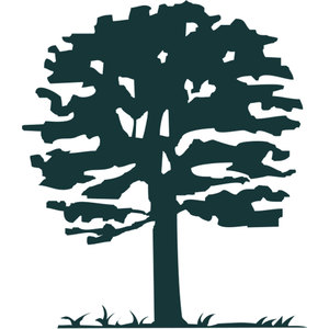 Glen Lovat Golf Club logo: A dark teal-green silhouette of a broad spreading tree with a straight trunk and tufts of grass along the ground at its base.