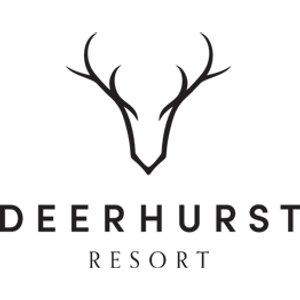 Deerhurst Highlands Golf Course logo: A pair of black stag antlers rising from a minimal deer-head outline, above 'DEERHURST' in wide black capitals and 'RESORT' in smaller letterspaced capitals.