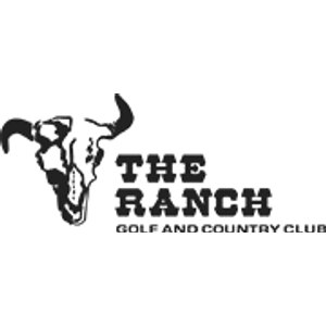 The Ranch Golf & Country Club logo: A black distressed line drawing of a longhorn steer skull with curved horns at left of 'THE RANCH' in bold western slab-serif capitals, with 'GOLF AND COUNTRY CLUB' in smaller letterspaced capitals beneath.