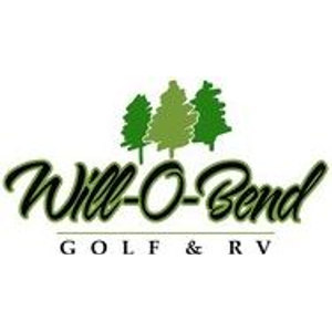 Will-O-Bend Golf & RV Park logo: Three stylized green trees with sketchy outlined foliage standing in a row, above 'Will-O-Bend' in bold black flowing script and 'GOLF & RV' in letterspaced serif capitals between two thin rules.
