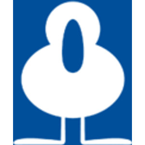 Hoakalei Country Club logo: A white stylized tree on a solid royal-blue square: a small round crown circle above a broad oval canopy pierced by a tall oval opening, standing on a slender trunk with two spreading root-like feet.
