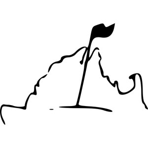 Vineyard Golf Club logo: A thin black line drawing of the map outline of Martha's Vineyard island, its wavy coastline stretching to the left, with a golf flagstick topped by a pennant flag rising from the island's right end.