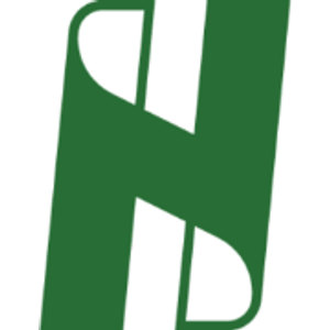 Hudson National Golf Club logo: A bold forest-green capital letter H built from angled ribbon strokes, with two curved sail-like white openings cut into the upper left and lower right of the letter.